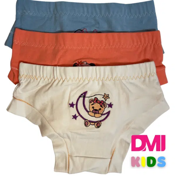 Calcinha Infantil Personagens Bordados Tecido Cotton Ilara Pacote Com 04 Unidades