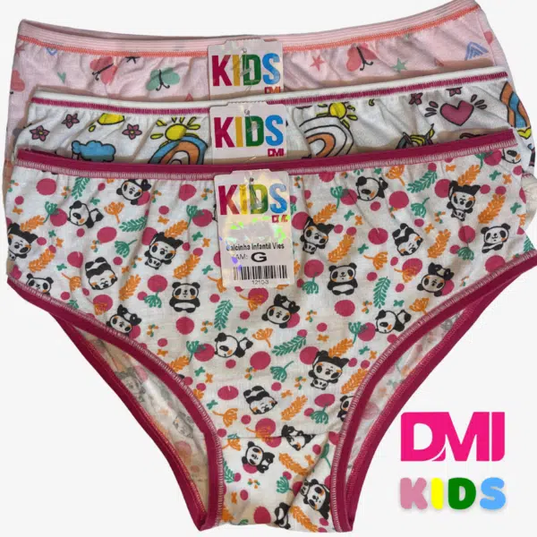 Calcinha Infantil Estampada Com Viés Pacote Com 10 unidades
