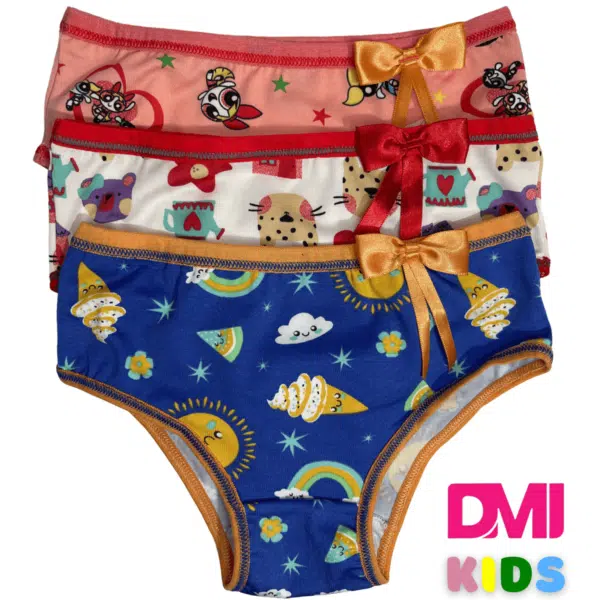 Calcinha Infantil Estampada Com Laço Pacote Com 10 Unidades
