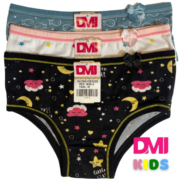 Calcinha Infantil Estampada Tecido Suede Pacote Com 4 Unidades
